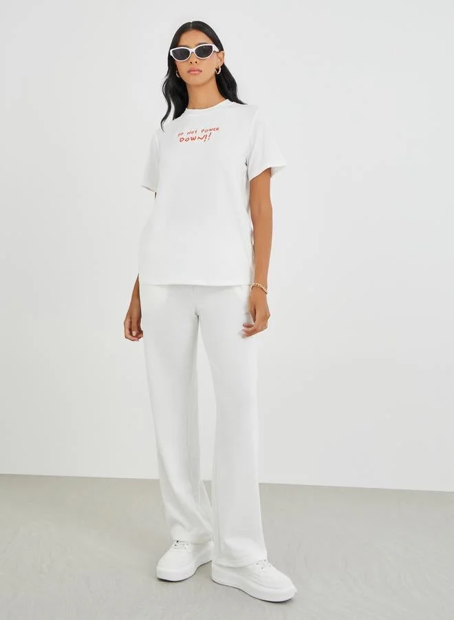 Take Two Slogan Print Round Neck T-Shirt